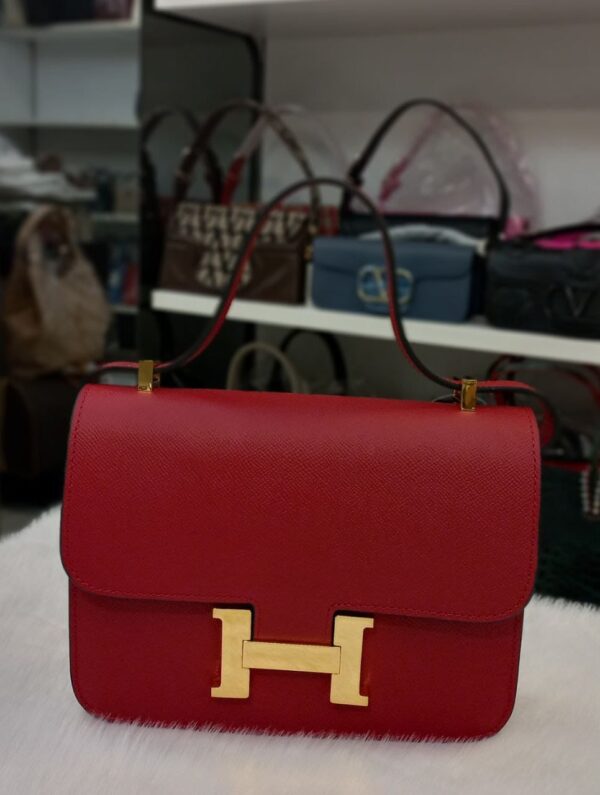 Red Luxury Leather Shoulder Bag with Gold Clasp